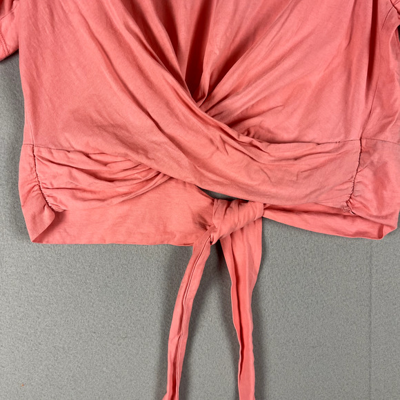 ALC Monica Cropped Top Womens Large Pink Cotton Short Sleeve Back Tie Casual - Picture 5 of 16